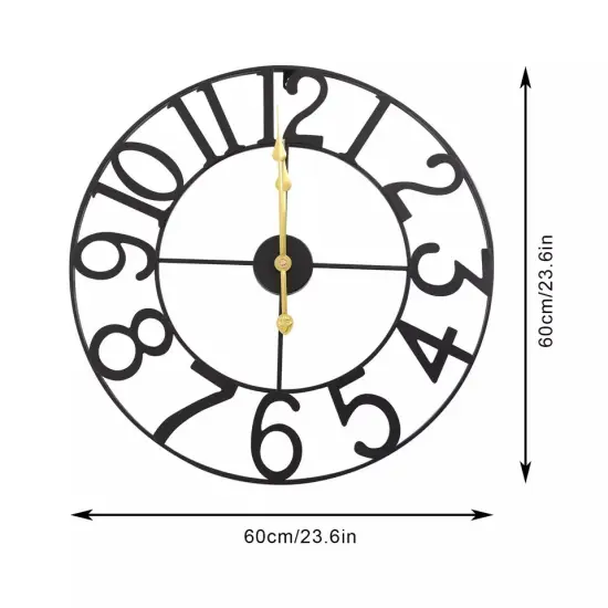 24'' Large Vintage Wall Clock Battery Powered Non-Ticking Indoor Outdoor 60cm {4}