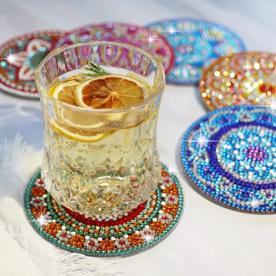 6 Pieces Diamond Painting Coasters with Holder, Mandala Diamond Art Coasters Kits for Beginners, Adults Small Diamond Painting Kit Art Craft Supplies {5}