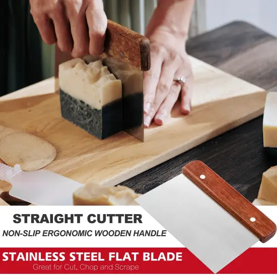 Rectangular Soap Mold Kit with Cutter- 42oz Flexible Silicone Loaf Soap Mold with Wood Box, Stainless Steel Wavy & Straight Scraper for Homemade Craft Soap Making Supplies {4}