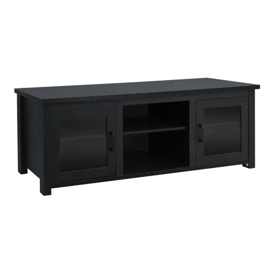 Merrick Lane Galena Traditional Full Glass Door 65" TV Stand for up to 80" TVs Black {2}