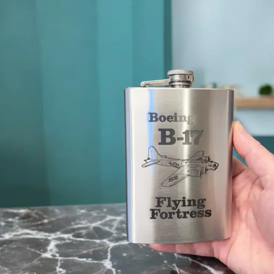 8oz B-17 Flying Fortress Stainless Steel flask Laser {2}