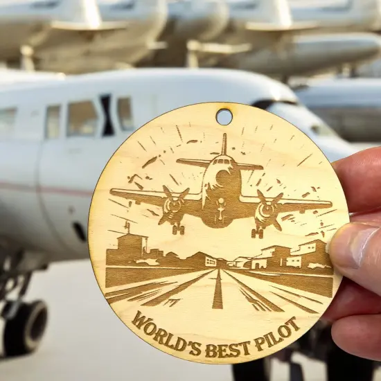 Ornament - Worlds Best Pilot Raw Wood {2}