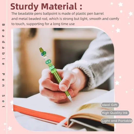 300 Pcs Beadable Pen Set - 20 Pens, 40 Refills, 240 Retro Color Rhinestone Beads for DIY Projects {2}