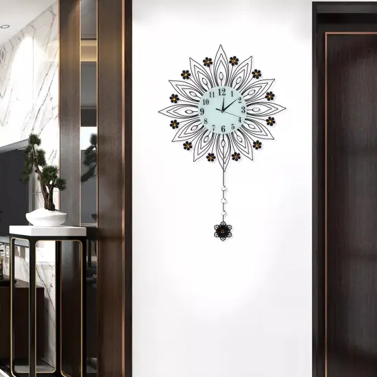 90x64cm Pendulum Clock Flower Shaped Wall Mount Modern Home Decor Art Clock {2}