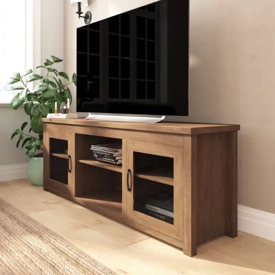 Merrick Lane Galena Traditional Full Glass Door 65" TV Stand for up to 80" TVs Black {7}