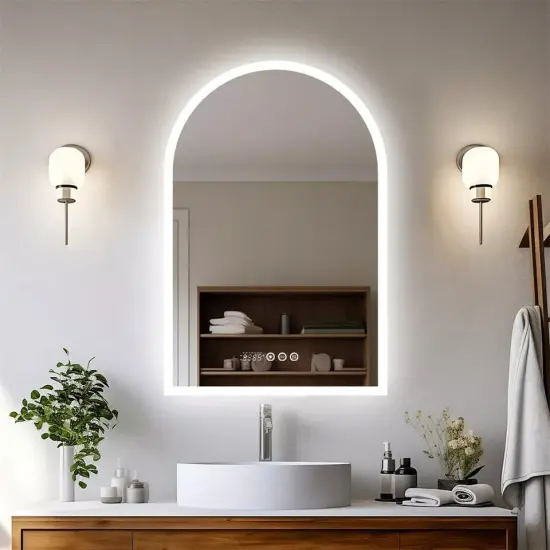 Backlit Bathroom Mirror Arched Wall Vanity Mirror 3 Color Lights Anti-fog Makeup {1}