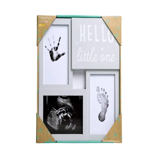 Babyprints and Sonogram Hello Little One Collage Frame, Baby Handprint, Footprint and Ultrasound Baby Keepsake Frame, Pregnancy Announcement, Gender-Neutral, White {1}