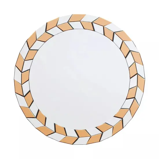 Round Mirror Wall Decor Beveled Glass Frame Modern Accent Mirror Silver + Tawny {1}