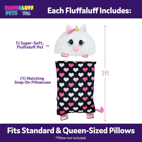 Happy Nappers: FluffALuff Pet - Unicorn - 2-In-1: Plush Character & Snap-On Pillowcase, White-Pink, Soft-Huggable, Cover Fits Standard Size, Play-Nap {4}