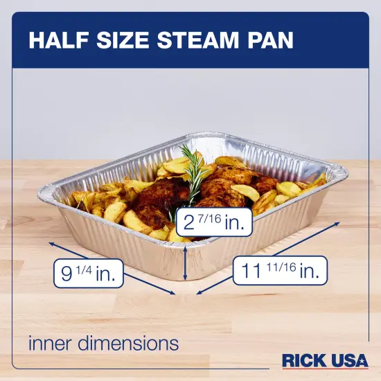 RICK USA: Half Size Steam Pan - 25 Pack - 11.7x9" Disposable Aluminum Foil, Multi-Purpose Baking-Cooking, Durable, Grill-Oven-Freezer-Dishwasher Safe {4}