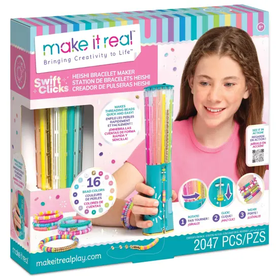 Make It Real: Swift Clicks - Heishi Bracelet Maker - 2047pc, DIY Jewelry Craft Kit, Design & Make 23 Bead Bracelets, Rotate-Click-Wear, Girls Kids 8+ {1}