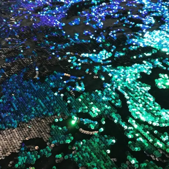 Flashback Stretch Velvet Flip Sequin Fabric Black/Green Ir {1}