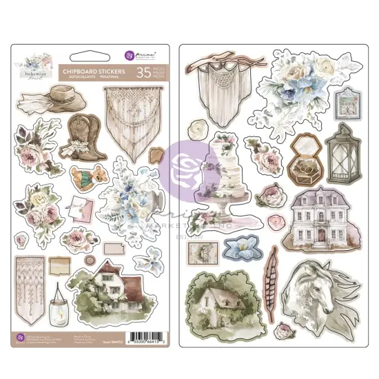 Bohemian Heart Chipboard Stickers - 35 pcs chipboard stickers {1}