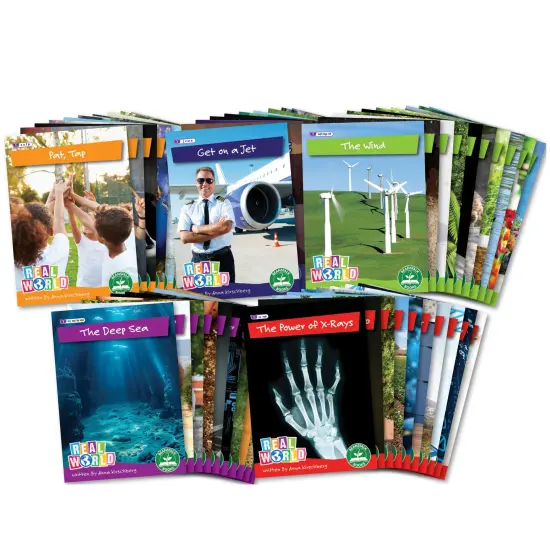 Junior Learning: Real World - Phases 2-6 Box Set - Non-Fiction Hi-Lo Decodables, 60 Books, Week-By-Week Rainbow Phonics, Kids Reading Development {6}