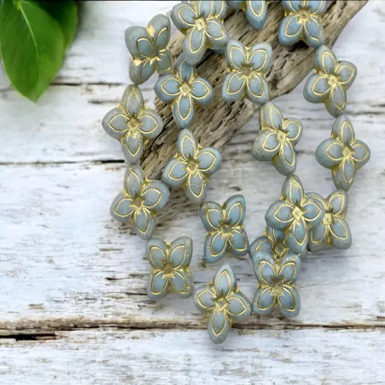 *10* 17mm Bronze Washed Matte Sky Blue 4 Petal Lily Flower Beads {4}