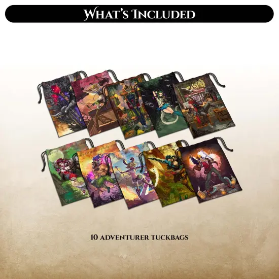 Middara: Adventurer Tuck Bags - 10pc - Drawstring Storage Bags, Character Artwork, Separate Cards & Accessories Between Game Sessions, RPG Accessories {3}