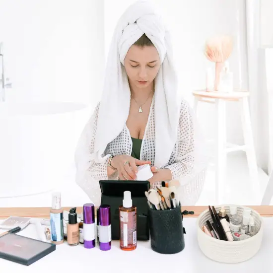 Small Woven Basket, Empty Tiny Shallow Storage Basket, Mini Cotton Rope Baskets, Round Decorative Hamper, Basket Storage Bins for Toys, Spa, Socks, Nursery, Living Room- White {5}