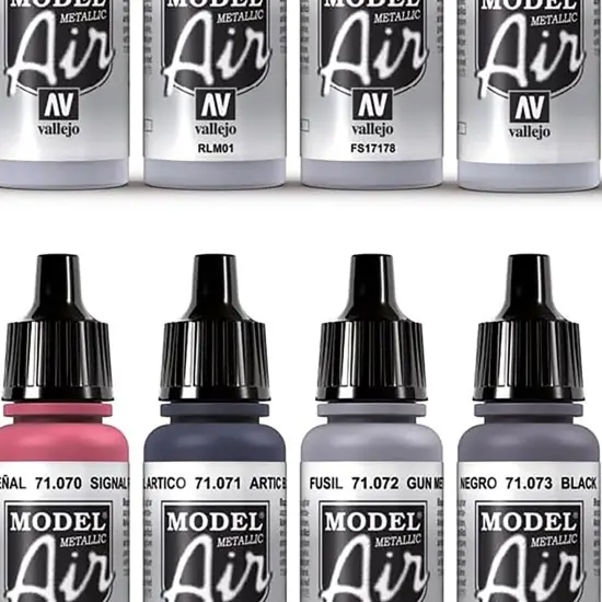 Vallejo Paints: Model Air Color Set - Metallic Effects - 16 Paint Colors - 18ml (.60oz) Bottles, Acrylics For Modeling & Miniatures, Opaque, Hobby {7}
