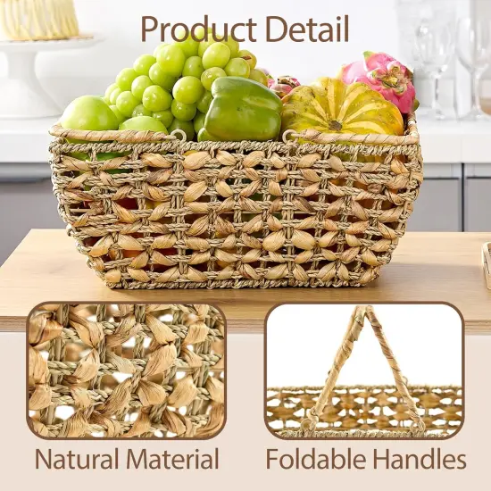 Wicker Picnic Basket with Handles, Wicker Baskets with Wooden Base for Picnic, Camping & Storage Basket {4}