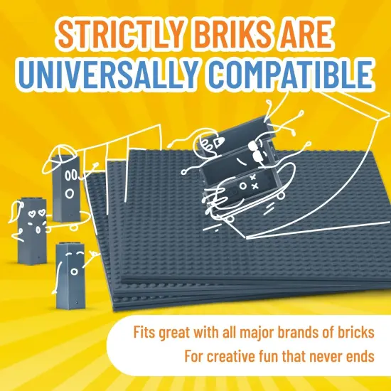 Strictly Briks 4 Pack Classic Stackable Baseplates 10x10 in, Building Bricks Plates with 32 x 32 Studs, Towers, Shelves, 100% Compatible with All Major Brands, 4 Plates & 30 Stackers, Charcoal Gray Black {4}
