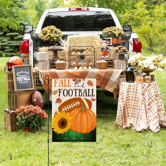 Fall Football Garden Flag 12x18 Inch Double Sided Pumpkin Outdoor Fall {2}