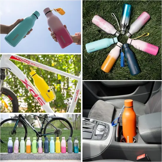 Stainless Steel Metal Water Bottle with Strap - Turquoise {5}