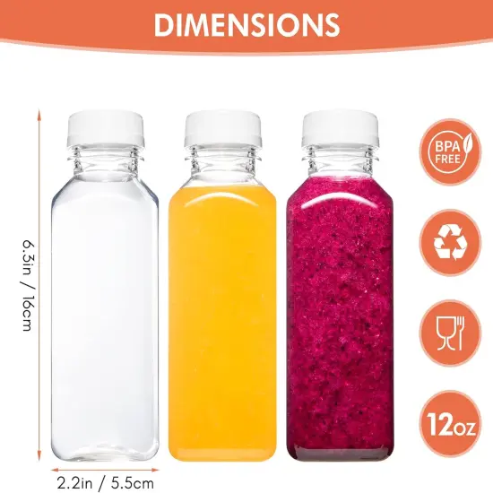 6pcs 12oz Plastic Juice Bottles with Caps, Clear Drink Containers with Lids for Juicing {3}