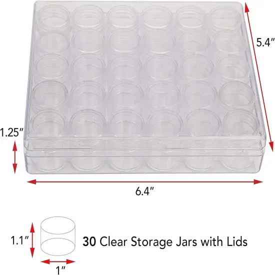 The Beadsmith Personality Case - Clear Storage Organizer Box, 6.4 x 5.4 x 1.25 inches - Includes 30 Small Containers with lids &ndash; 1 x 1.1 inches, Bead Holder {6}