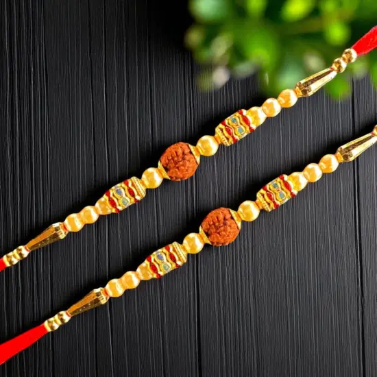 Rakhi Gift Hamper Rakhi for Brother with Gift Set - Set of 2 Rudraksha Rakhi with Haldi Kumkum Holder Roli Chawal - Raksha Bandhan Bracelet Rakhi for Bhai Bhabhi {4}