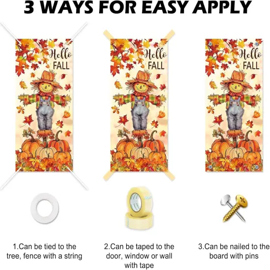 Fall Door Banner Cover Scarecrow Pumpkin Leaves Hanging Banner,31.5 x 67 Inch {3}