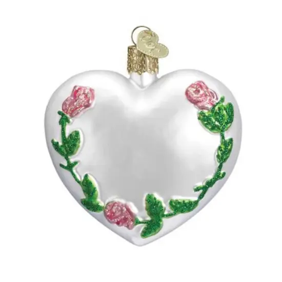Old World Christmas 3.0 Inch Wedding Heart Christmas Tree Ornament , Christmas Decor Marriage Love Vows White {2}