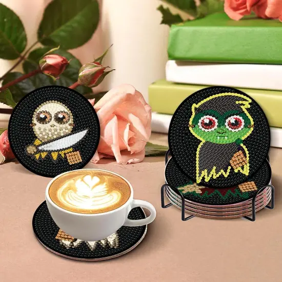 8 Pieces Halloween Diamond Art Coasters with Holder {3}