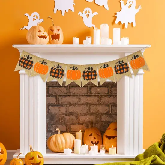 Fall Banner Orange Black Pumpkin Burlap Banner {2}