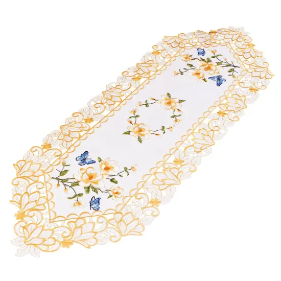 Collections Etc Embroidered Magnolia and Butterflies Dresser Scarf {2}