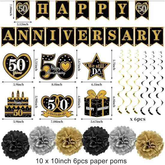 Happy 50th Anniversary Decorations Kit, Black Gold 50th Wedding Anniversary {2}