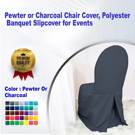 Pewter or Charcoal Chair Cover, Polyester Banquet Slipcover for Events {1}