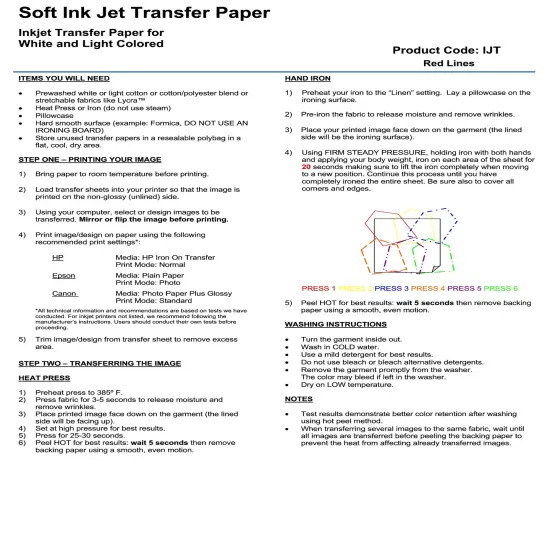 Ink Jet Printable Transfer for Light Fabrics 8.5"x11" 25 Sheets Made in USA {6}