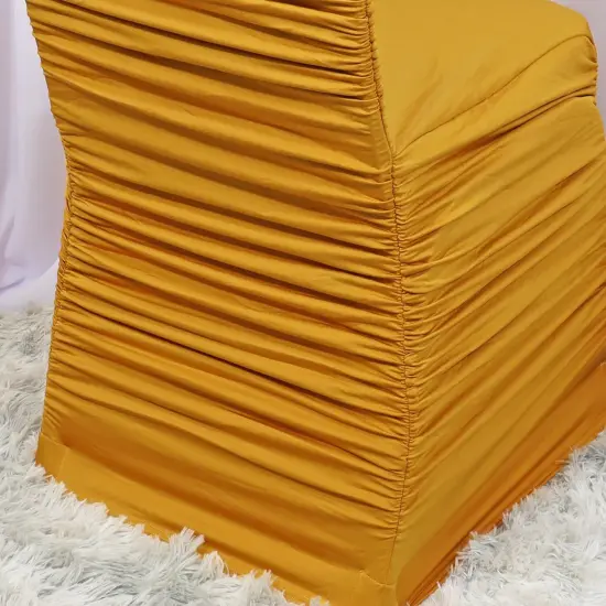 1 Piece Gold Rouge Ruffled Spandex Banquet Chair Cover Elegant Event Seating {5}