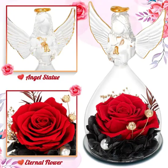 Glass Angel Figurines with Forever Rose {2}