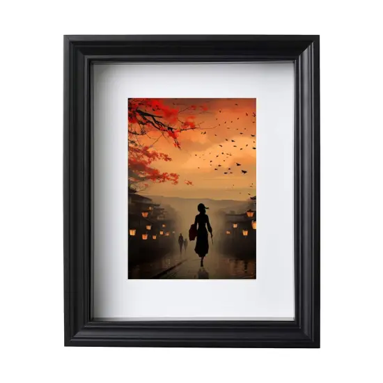 7 &frac34;x9 &frac34;" Black Frame with Acid-Free Mat &ndash; Deep Design for Hanging or Standing, Front Plastic Protection {2}