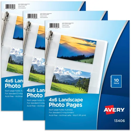 Avery Clear Photo Album Pages for 3 Ring Binders, 10 Sleeves Holds 40 Total Horizontal 4" x 6" Photos, 3 Packs, 30 Sleeves Total (13406) {1}