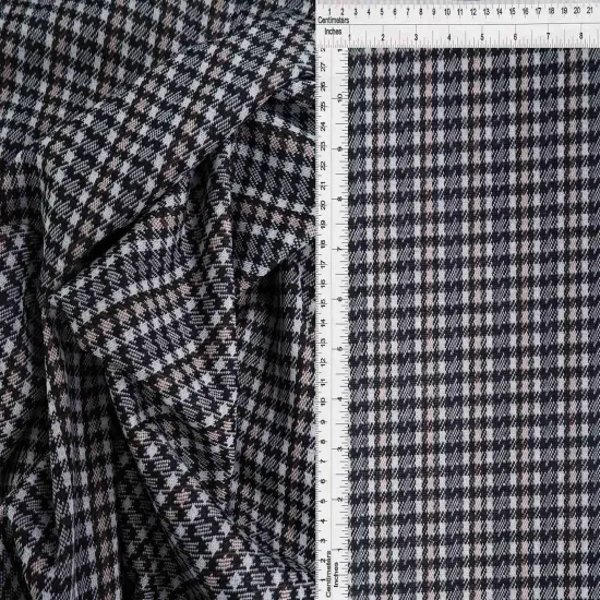 1 Yard Soft Double Knit Jacquard Plaid Fabric Stretch Polyester Rayon Spandex 58/60 Inches Wide BLACK/HUNTER {4}