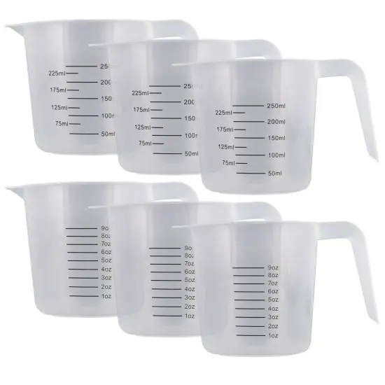 U.S. Kitchen Supply Plastic Measuring Cups with Handles - 8 oz (250 ml) Liquid Measuring Cup Set of 6 - Clear Microwave Safe Kitchen Cups - Measure in mL or Ounces, Measurement Cup for Cooking {1}