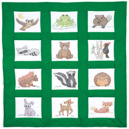 Jack Dempsey Stamped White Nursery Quilt Blocks 9"X9" 12/Pkg-Woodland Animals {3}