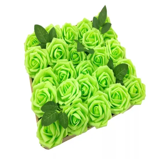 25pcs Artificial Flowers Real Looking Foam Roses Decoration DIY Green {1}