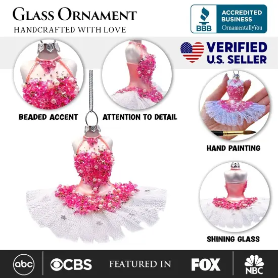 Classic Ballerina Dress Handcrafted Glass Ornament, Ballet Dancer Gift {3}