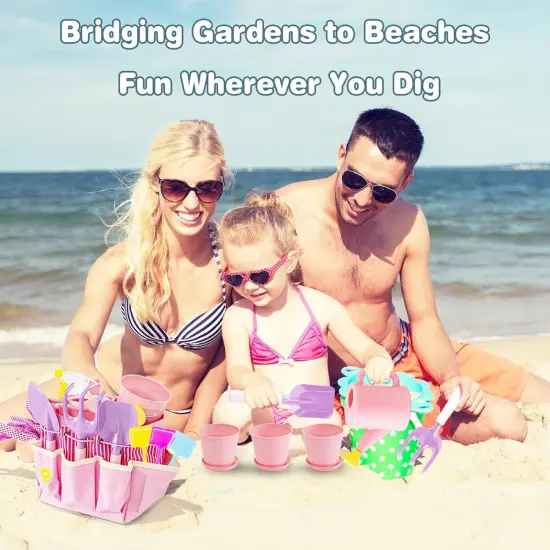 Kids Pink Gardening Tools Set, Garden Toys w/Metal Rake, Shovel, Trowel, Watering Can, Gloves, Tote Bag, Plant pots, DIY Bookmark Kits, Spring Summer Toy Outdoor Gift for Toddler Boy Girl {4}