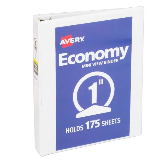 Avery Mini Economy View 3 Ring Binder, 1" Round Rings, Holds 5.5" x 8.5" Paper, 1 White Binder (05806) {1}