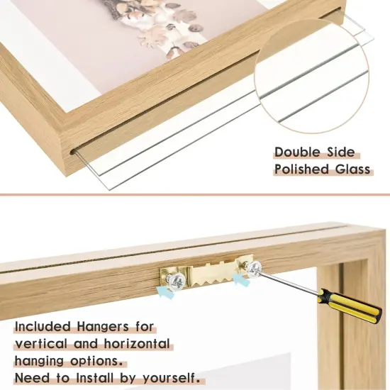 8x10 Floating Frame Set of 2,Double Glass Rustic Photo Frame for Wall Hanging {4}