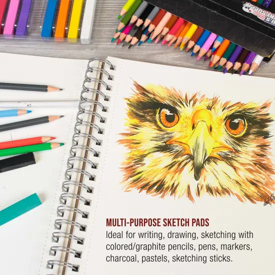 8"x10" Sketch Book Pad, 2 Pack (100 Sheets Each), 60lb (100gsm) Spiral Bound - Sketching, Drawing Pad, Acid-Free Paper - Sketch Pads For Adults, Students: Colored Pencils, Charcoal {5}